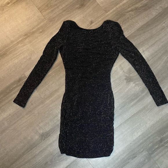 Lulus Gift of Love Black and Silver Backless Long Sleeve Bodycon Mini Dress - Picture 4 of 10